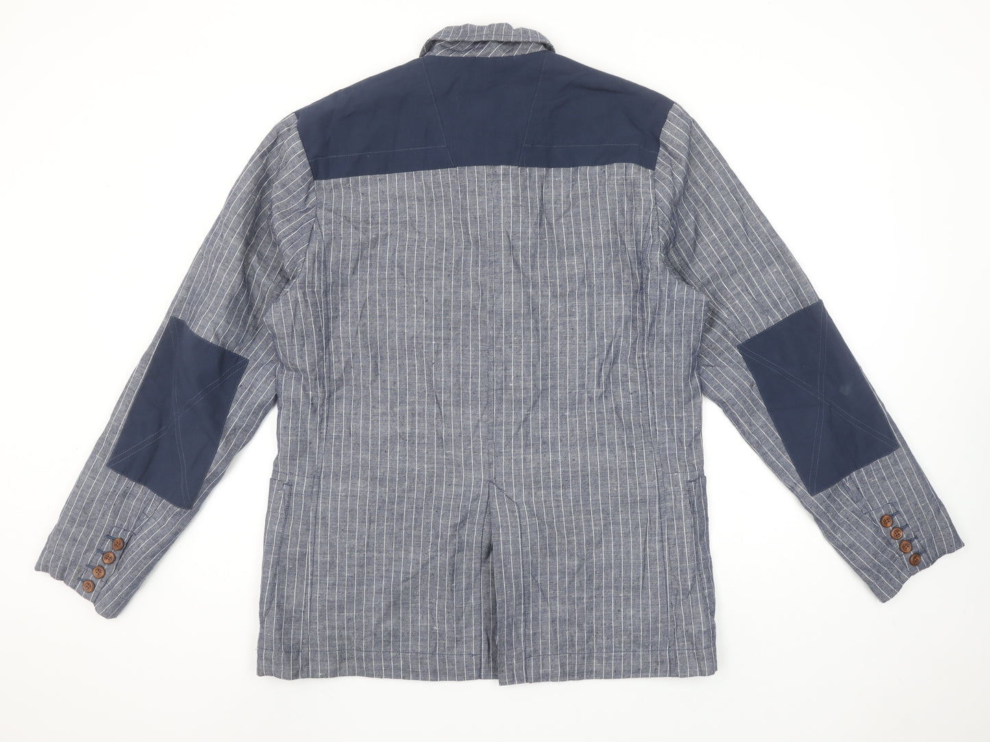 Marshall Artist Men's Blue Striped Cotton Regular Fit Casual Blazer Jacket L