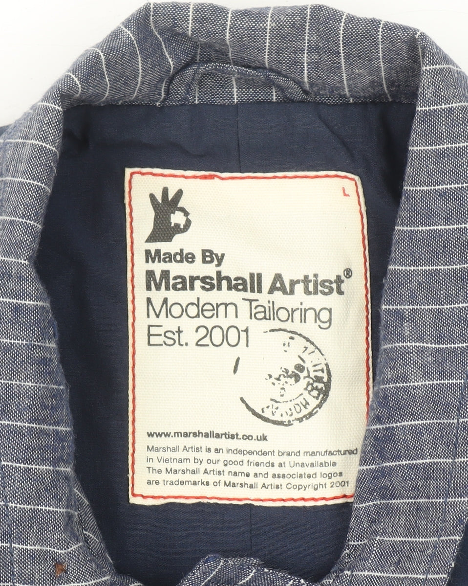 Marshall Artist Men's Blue Striped Cotton Regular Fit Casual Blazer Jacket L