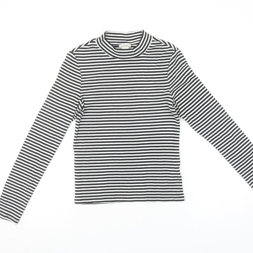 Monki Women's Black Striped Mock Neck Long Sleeve Cotton Top Size S