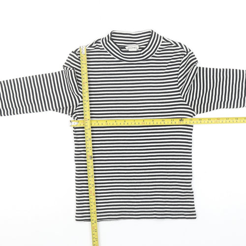 Monki Women's Black Striped Mock Neck Long Sleeve Cotton Top Size S