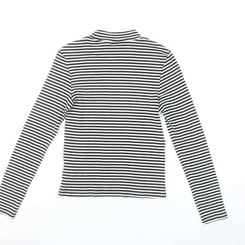 Monki Women's Black Striped Mock Neck Long Sleeve Cotton Top Size S