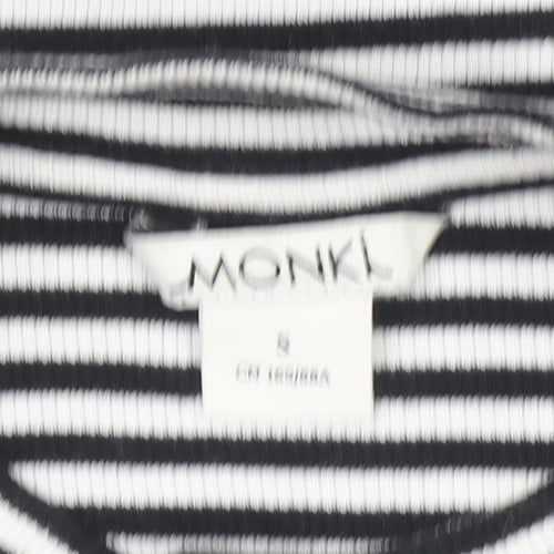 Monki Women's Black Striped Mock Neck Long Sleeve Cotton Top Size S