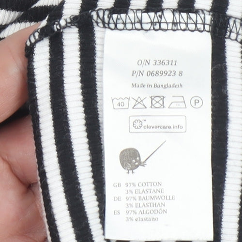 Monki Women's Black Striped Mock Neck Long Sleeve Cotton Top Size S