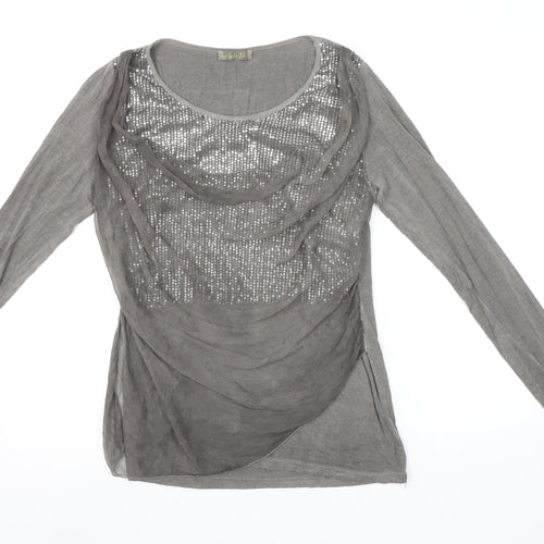 Les Apprete Folies Women Grey Sequin Wrap Blouse Size S Long Sleeve