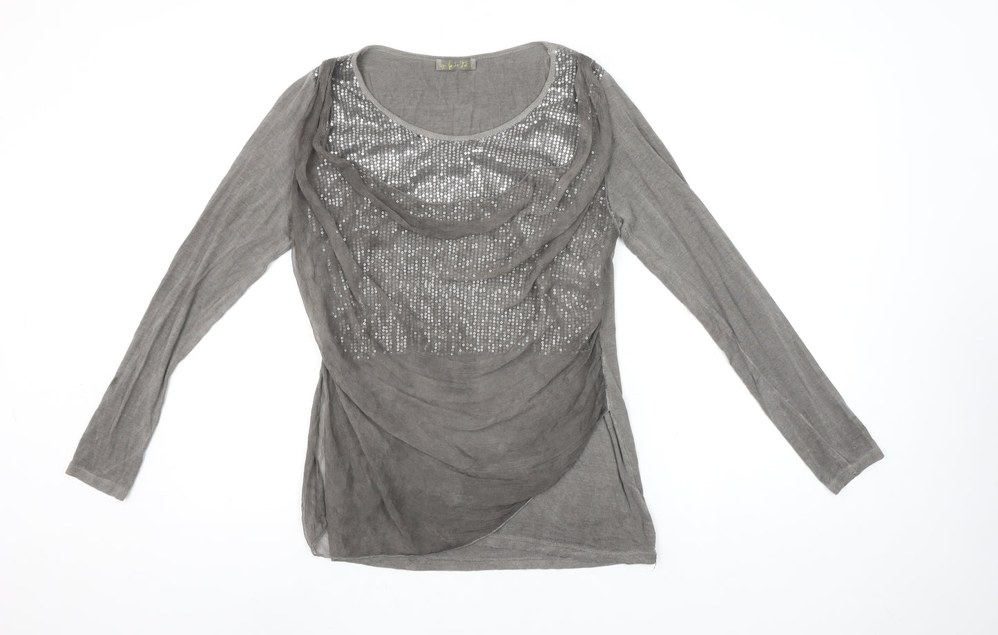 Les Apprete Folies Women Grey Sequin Wrap Blouse Size S Long Sleeve