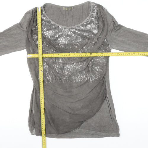 Les Apprete Folies Women Grey Sequin Wrap Blouse Size S Long Sleeve