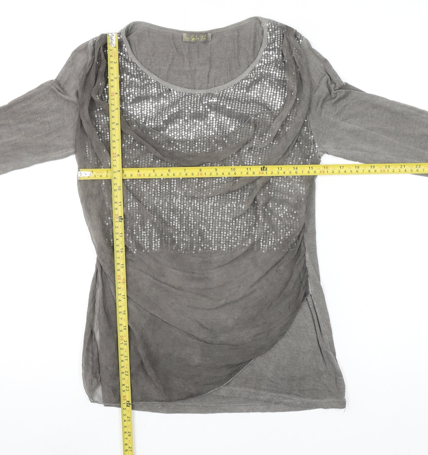 Les Apprete Folies Women Grey Sequin Wrap Blouse Size S Long Sleeve