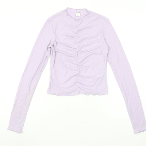 Monki Women's Purple Cropped Long Sleeve Slim Fit Top XS