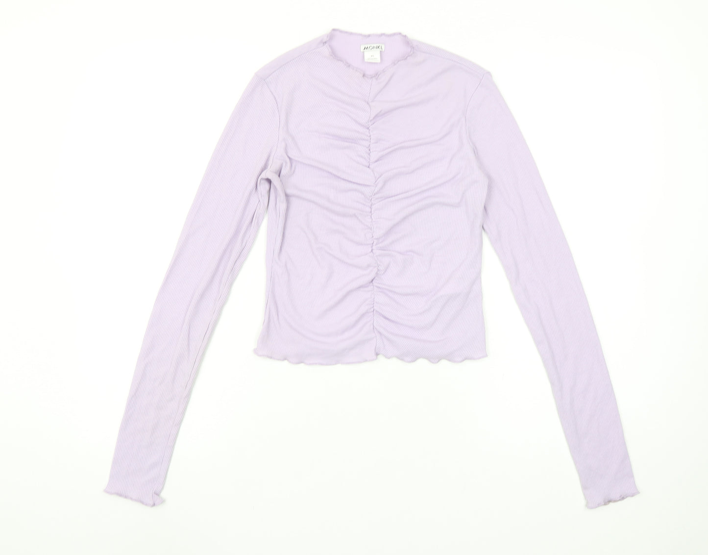 Monki Women's Purple Cropped Long Sleeve Slim Fit Top XS