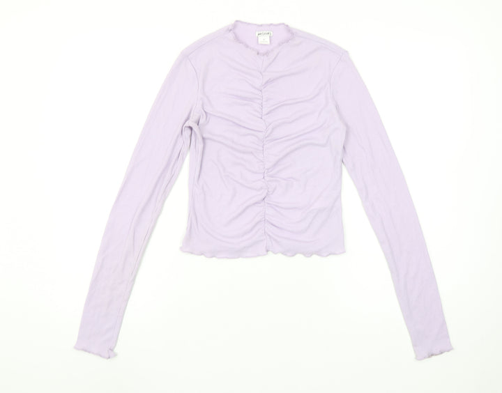 Monki Women's Purple Cropped Long Sleeve Slim Fit Top XS