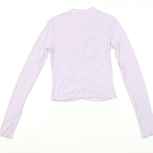 Monki Women's Purple Cropped Long Sleeve Slim Fit Top XS
