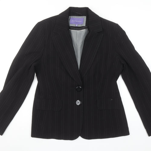 Autonomy Womens Black Pinstripe Suit Jacket Size 12P Classic Blazer