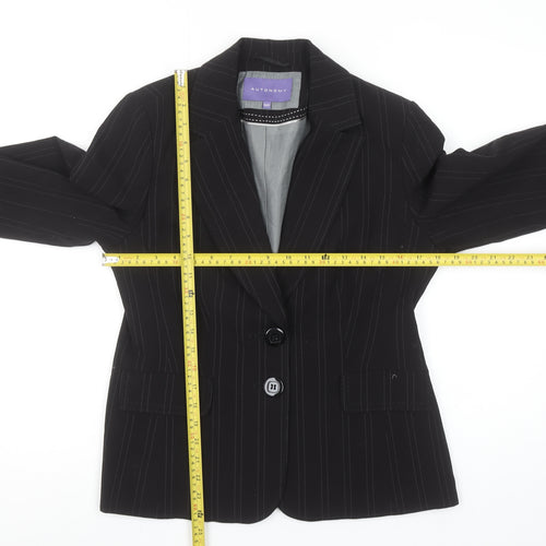 Autonomy Womens Black Pinstripe Suit Jacket Size 12P Classic Blazer