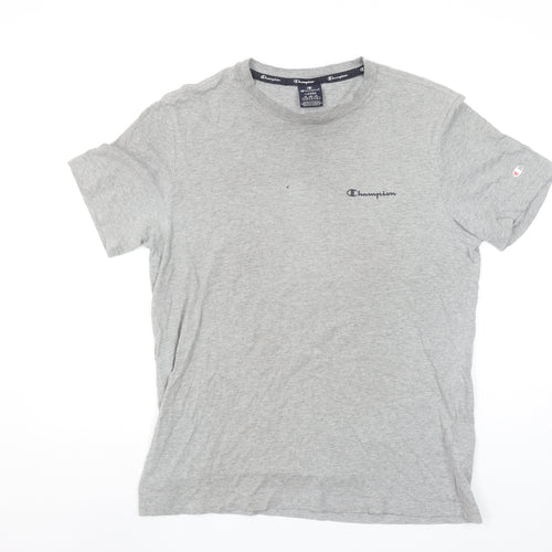 Champion Men's Grey Cotton Crew Neck Logo T-Shirt Size L