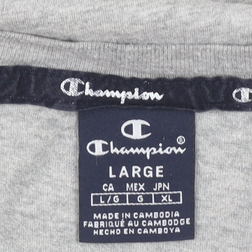 Champion Men's Grey Cotton Crew Neck Logo T-Shirt Size L