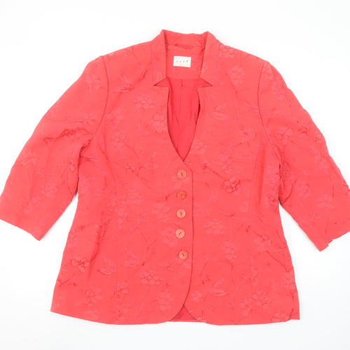 Elvi Women's Red Jacquard 3/4 Sleeve Tailored Blazer Size 16