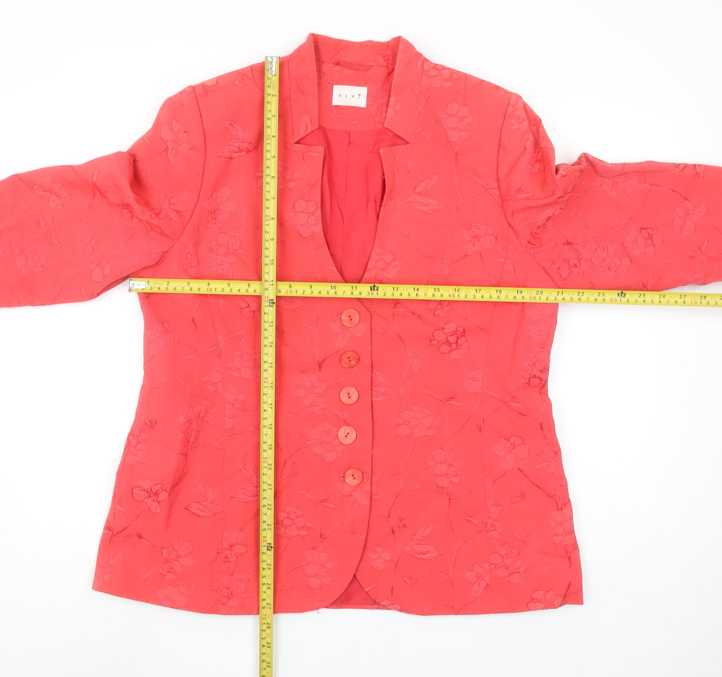 Elvi Women's Red Jacquard 3/4 Sleeve Tailored Blazer Size 16