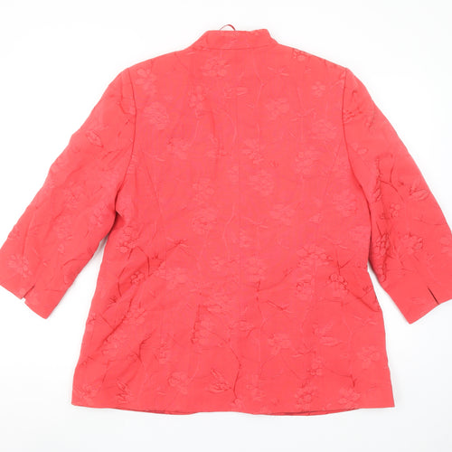Elvi Women's Red Jacquard 3/4 Sleeve Tailored Blazer Size 16