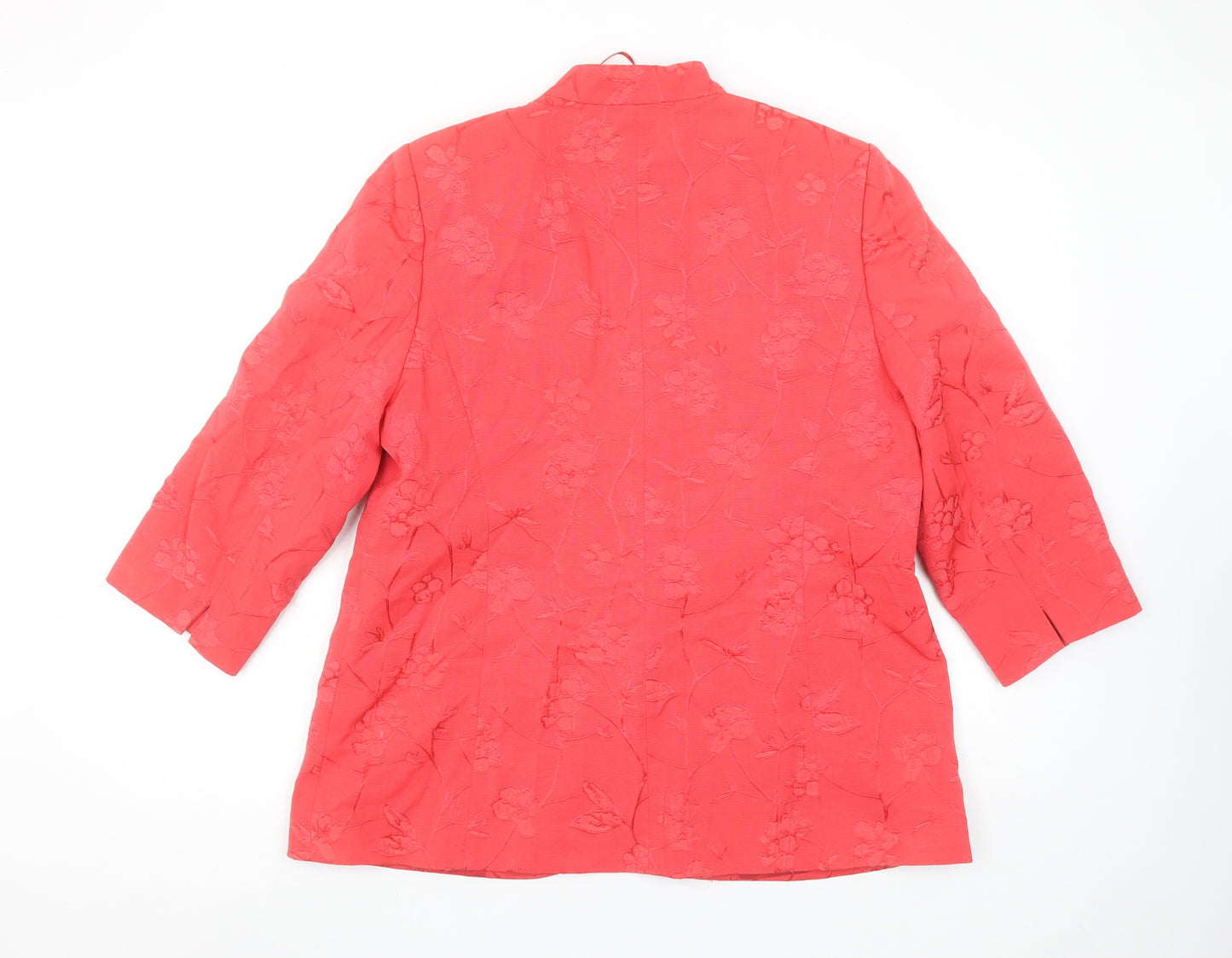 Elvi Women's Red Jacquard 3/4 Sleeve Tailored Blazer Size 16