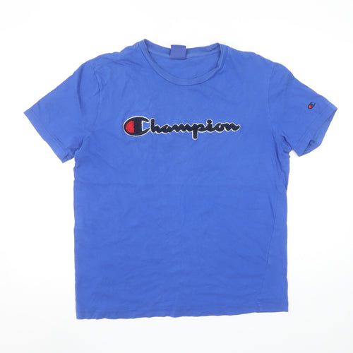 Champion Men's Blue Medium Embroidered Logo Crew Neck T-Shirt