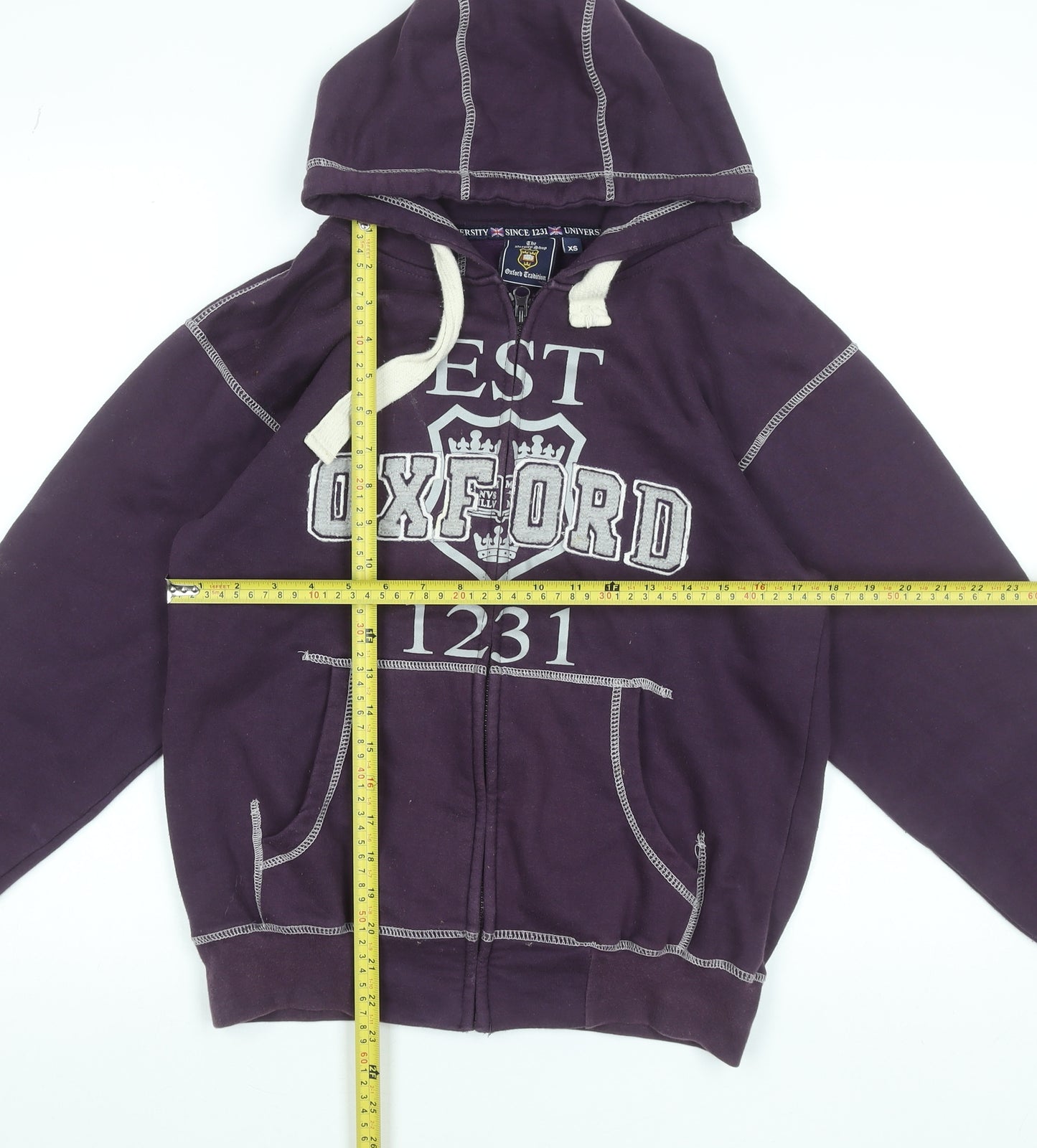 The Varsity Shop Women's Purple Full Zip Hoodie XS Oxford Print