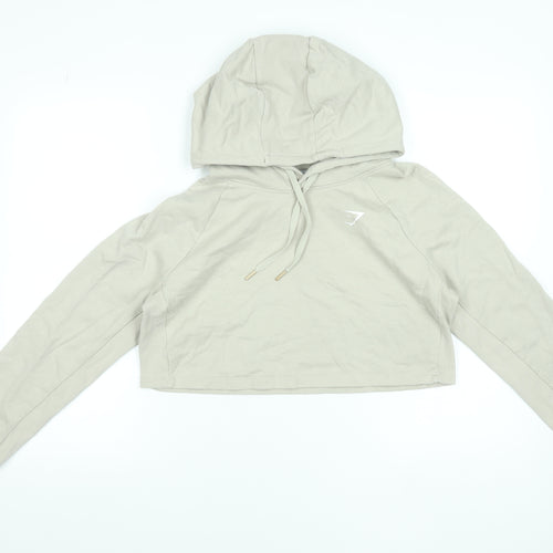 Gymshark Womens Beige Crop Hoodie Medium Cotton Blend Pullover