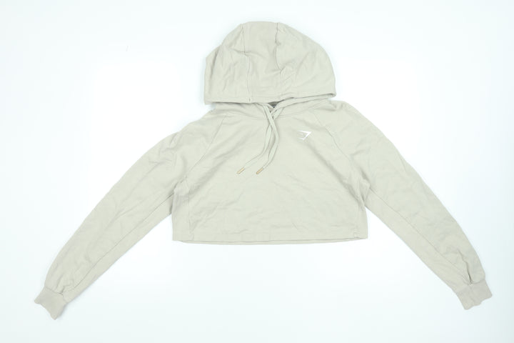 Gymshark Womens Beige Crop Hoodie Medium Cotton Blend Pullover