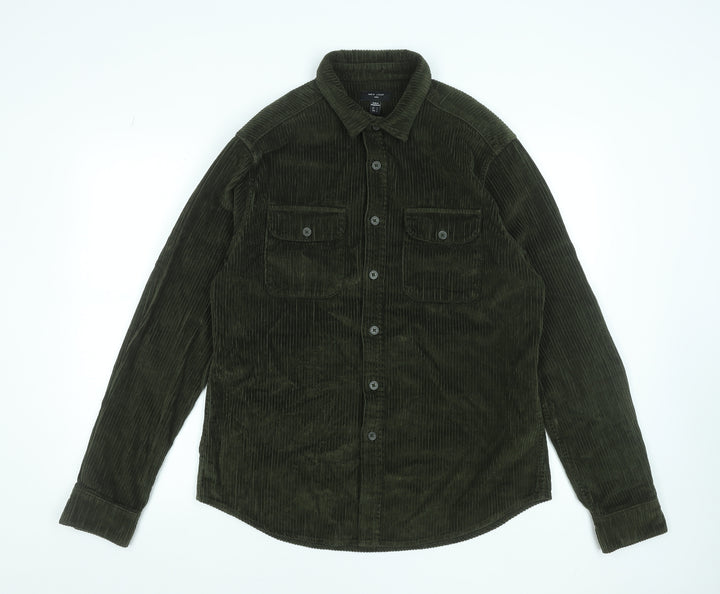 New Look Men's Khaki Corduroy Long Sleeve Button-Up Shirt L 41-43"