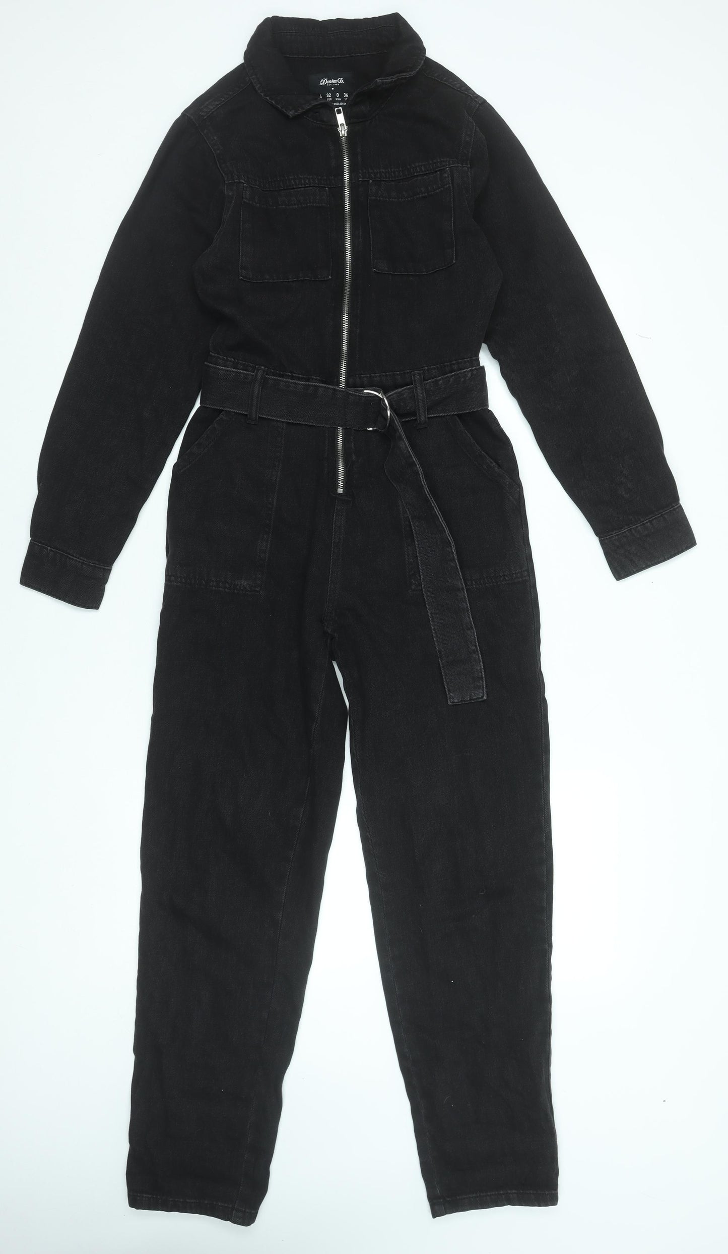 Denim Co. Women's Black Denim Belted Jumpsuit Size 4 Regular