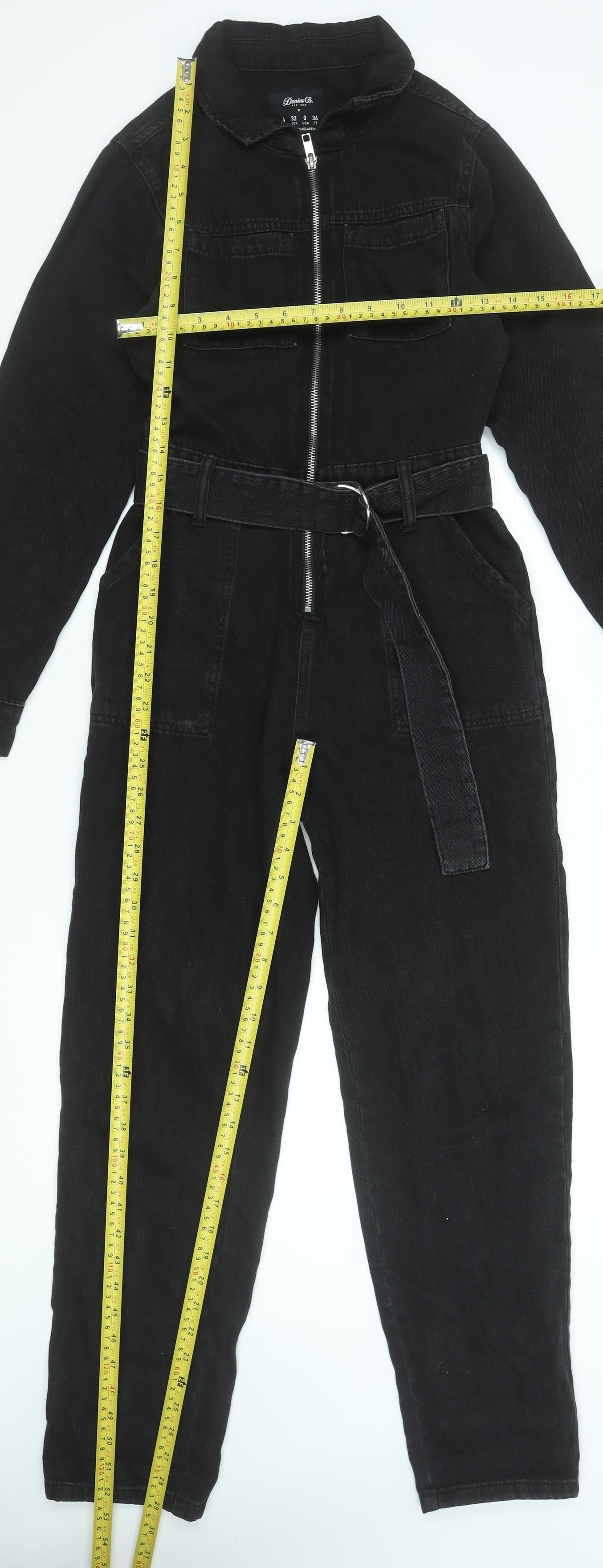 Denim Co. Women's Black Denim Belted Jumpsuit Size 4 Regular