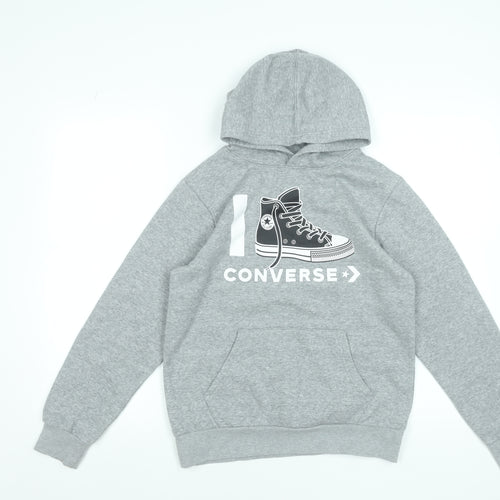 Converse Boys Grey Pullover Hoodie Size L 12-13 Years Graphic Print Cotton Blend