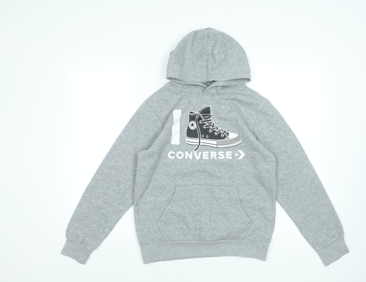 Converse Boys Grey Pullover Hoodie Size L 12-13 Years Graphic Print Cotton Blend