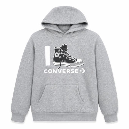 Converse Boys Grey Pullover Hoodie Size L 12-13 Years Graphic Print Cotton Blend