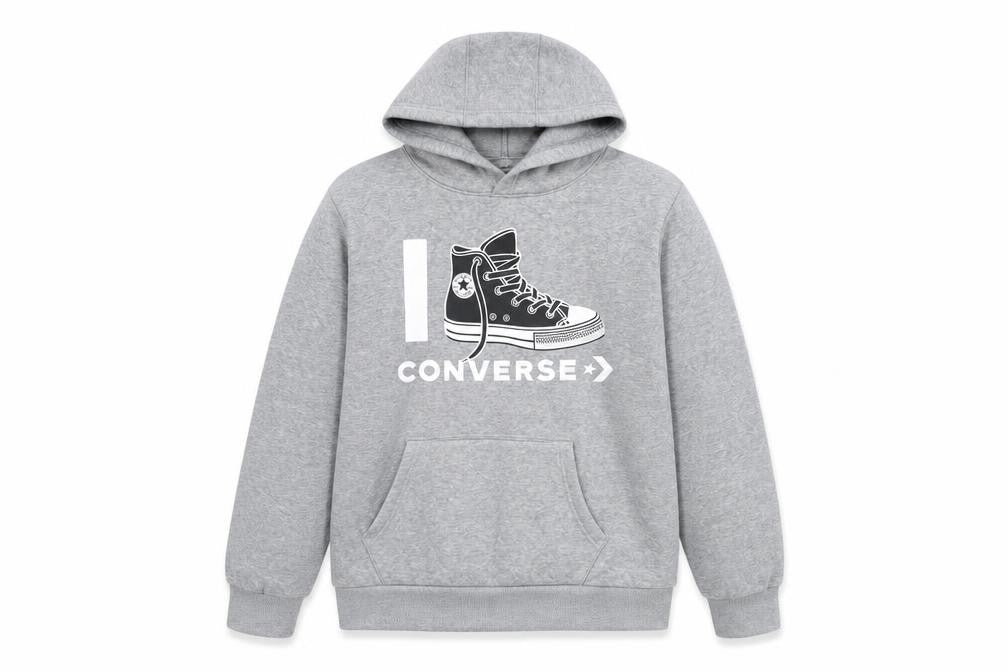 Converse Boys Grey Pullover Hoodie Size L 12-13 Years Graphic Print Cotton Blend