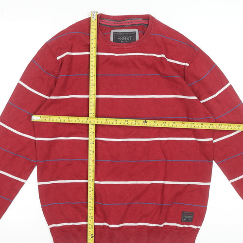 Esprit Men's Red Striped Cotton Crew Neck Jumper Size M