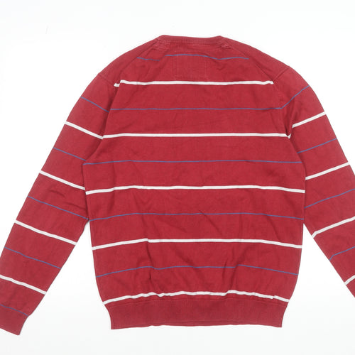 Esprit Men's Red Striped Cotton Crew Neck Jumper Size M