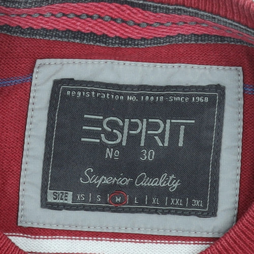 Esprit Men's Red Striped Cotton Crew Neck Jumper Size M