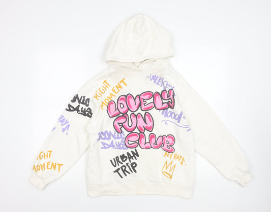 ZARA Girls White Graphic Print Pullover Hoodie 11-12 Years Urban Street Style