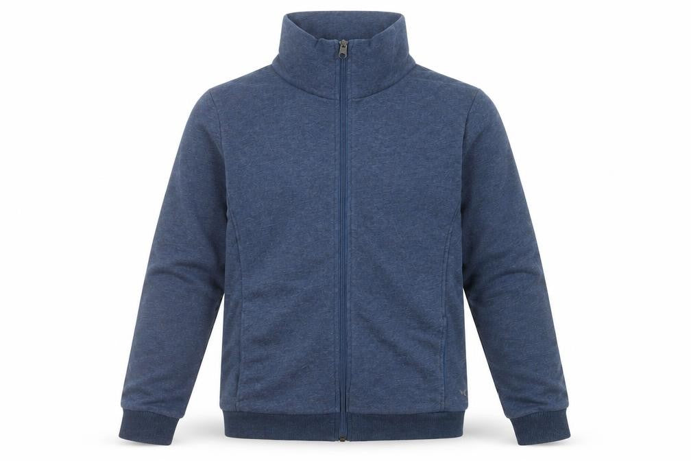 Front view of Decathlon men’s blue full zip sweatshirt m high neck casual
