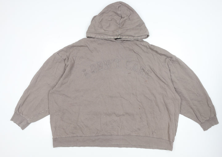ASOS DESIGN Womens Beige 2XL Pullover Hoodie Cotton Blend 'I Don't Care'