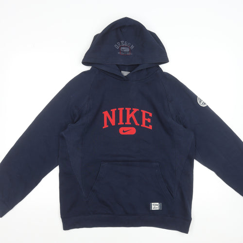 Nike Boys Navy Blue Pullover Hoodie L 12-13 Years Cotton Blend Sportswear