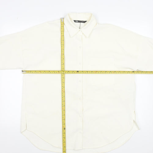 ZARA Women Ivory Relaxed Button-Up Shirt Size S Polyester Blend