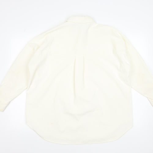 ZARA Women Ivory Relaxed Button-Up Shirt Size S Polyester Blend