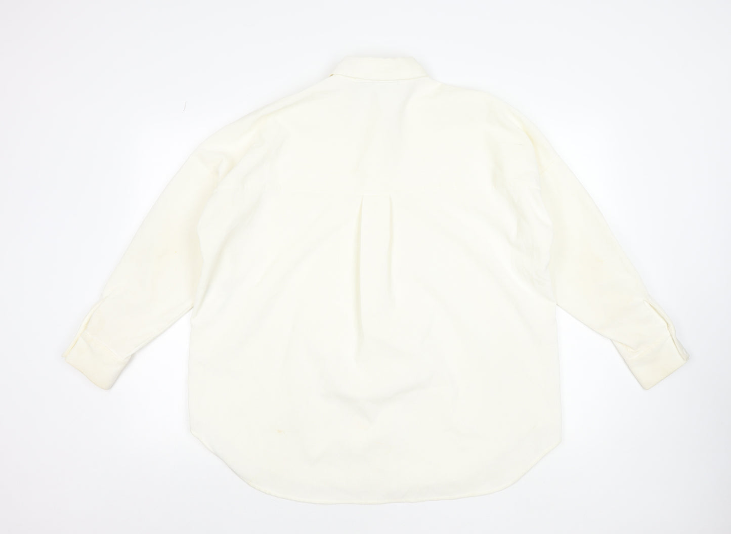 ZARA Women Ivory Relaxed Button-Up Shirt Size S Polyester Blend