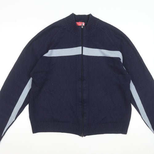Fullcircle Men's Blue Full Zip Wool Blend Jumper Size L