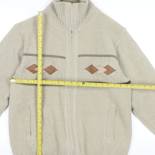 Raphael Valencino Mens Beige Knit Zip Jacket M Geometric Classic Style