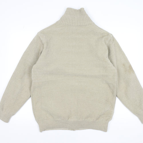 Raphael Valencino Mens Beige Knit Zip Jacket M Geometric Classic Style