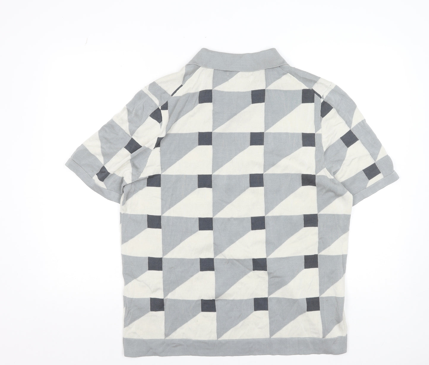 Marks and Spencer Autograph Men's Grey Geometric Cotton Polo Shirt XL