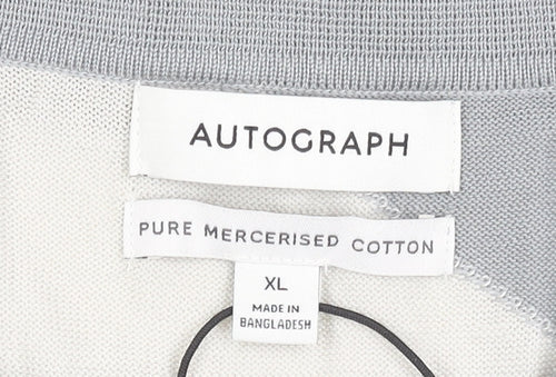 Marks and Spencer Autograph Men's Grey Geometric Cotton Polo Shirt XL