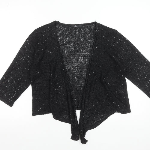 Bm Women's Black Sequin Open Knit Cardigan M 3/4 Sleeve